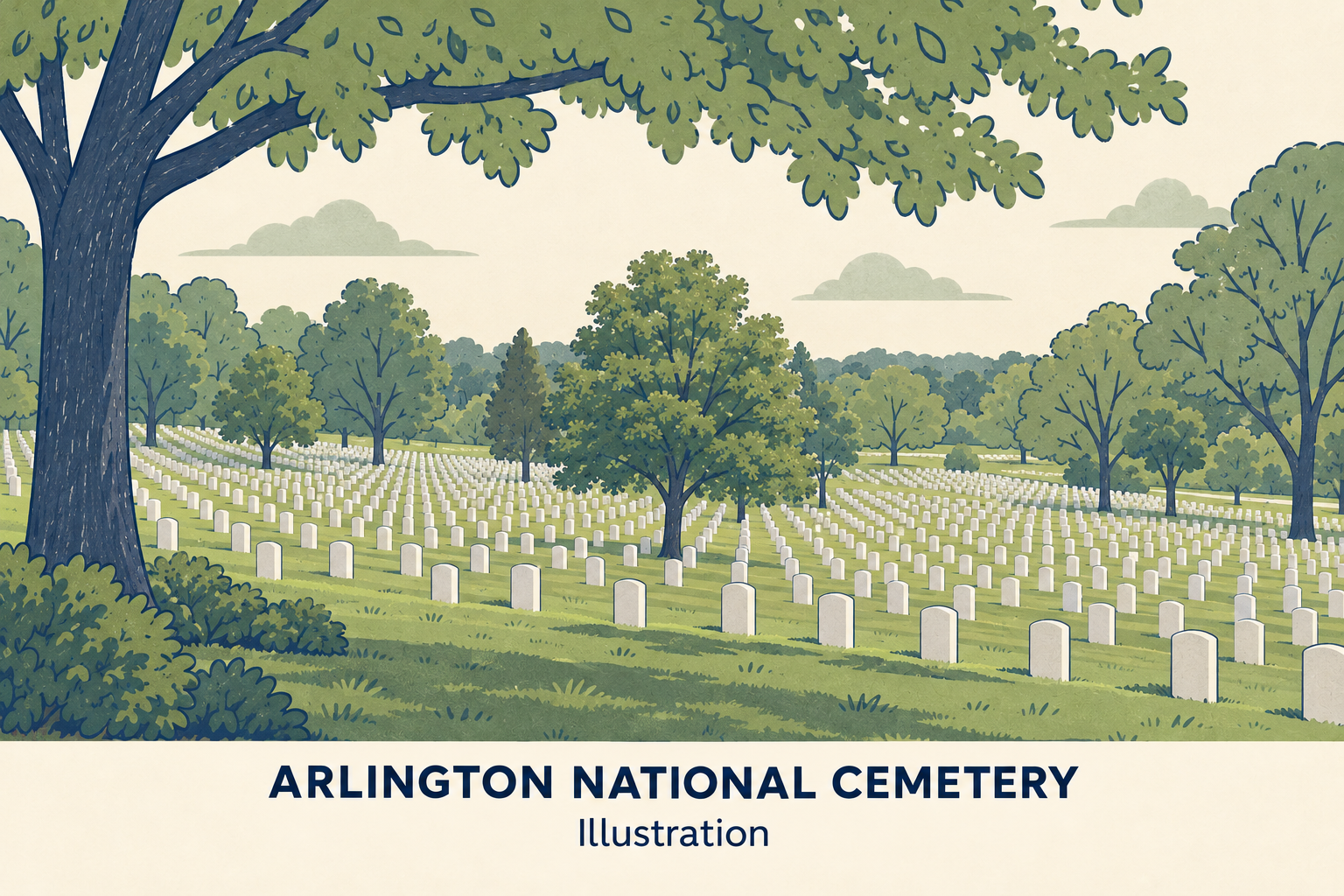 Illustration of Arlington trees and headstones
