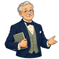 Friendly original butler illustration holding a book