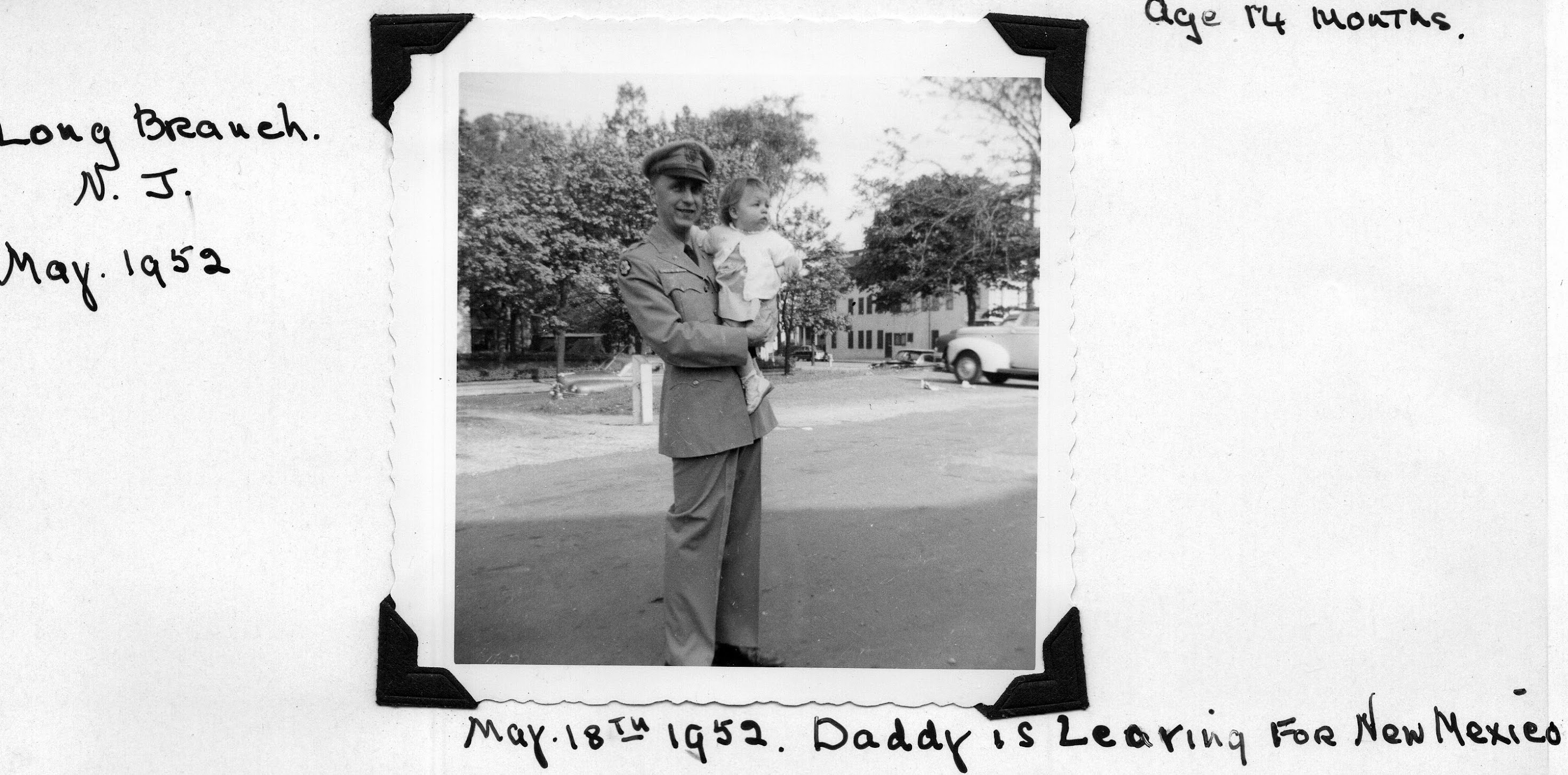Betty, age 14 months, held by her father Jack at Long Branch, New Jersey, in May 1952