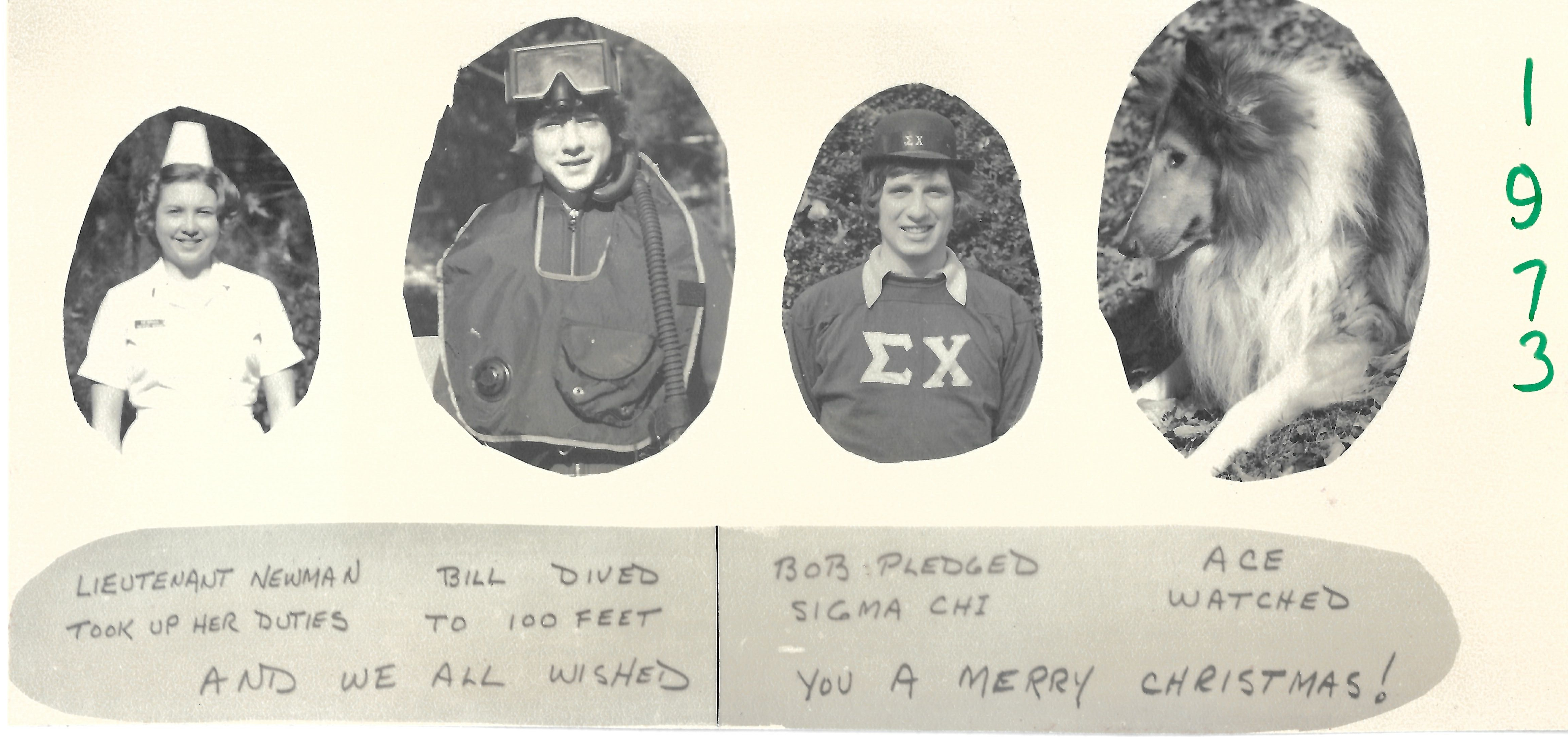 New duties and new adventures. A Christmas collage records Lieutenant Newman’s duties, Bill’s diving, Bob’s fraternity news and Ace watching.