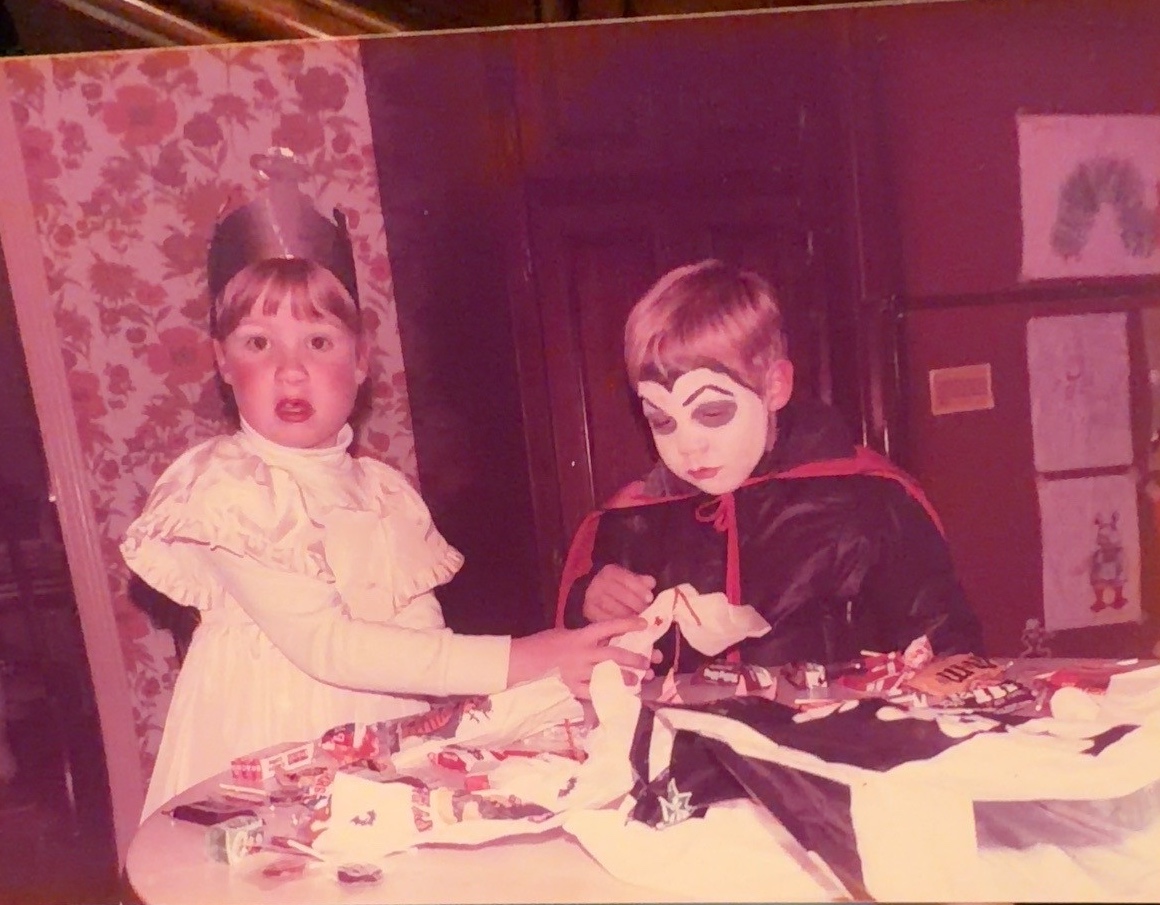 Dave and Eileen in Halloween costumes, October 1985.