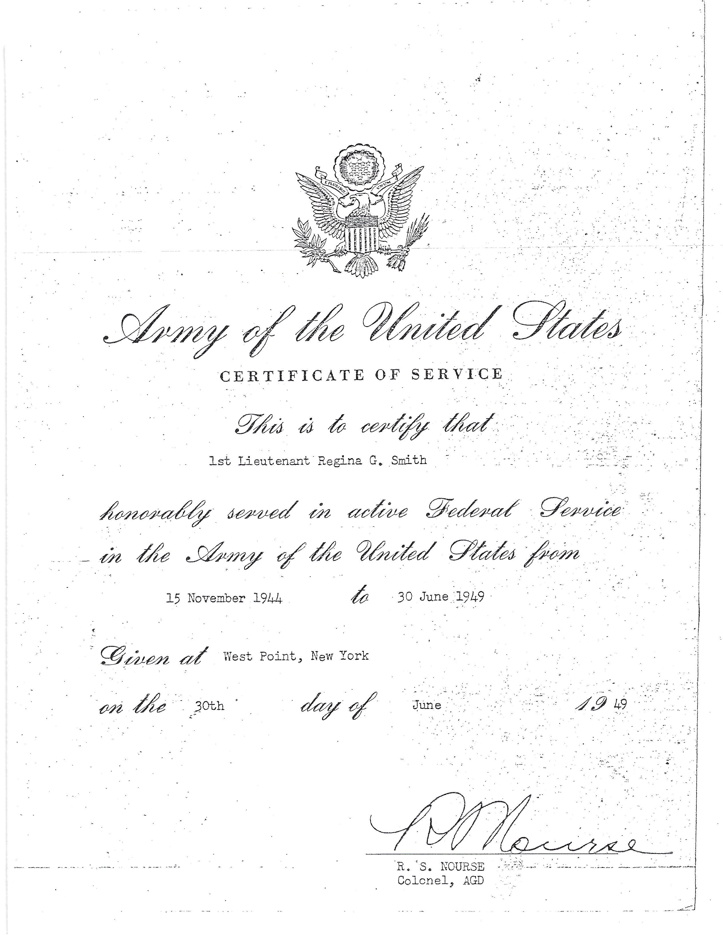 Jean’s Army service certificate