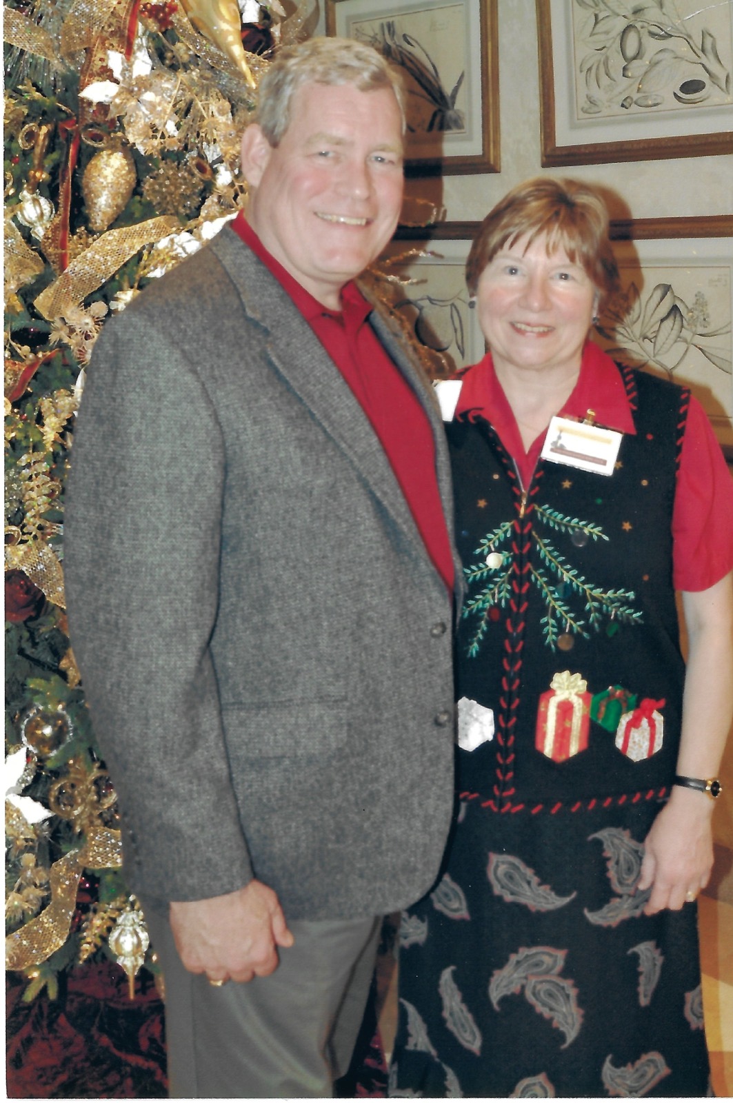 Betty and Dave by a Christmas tree in Lakewood Ranch, Florida