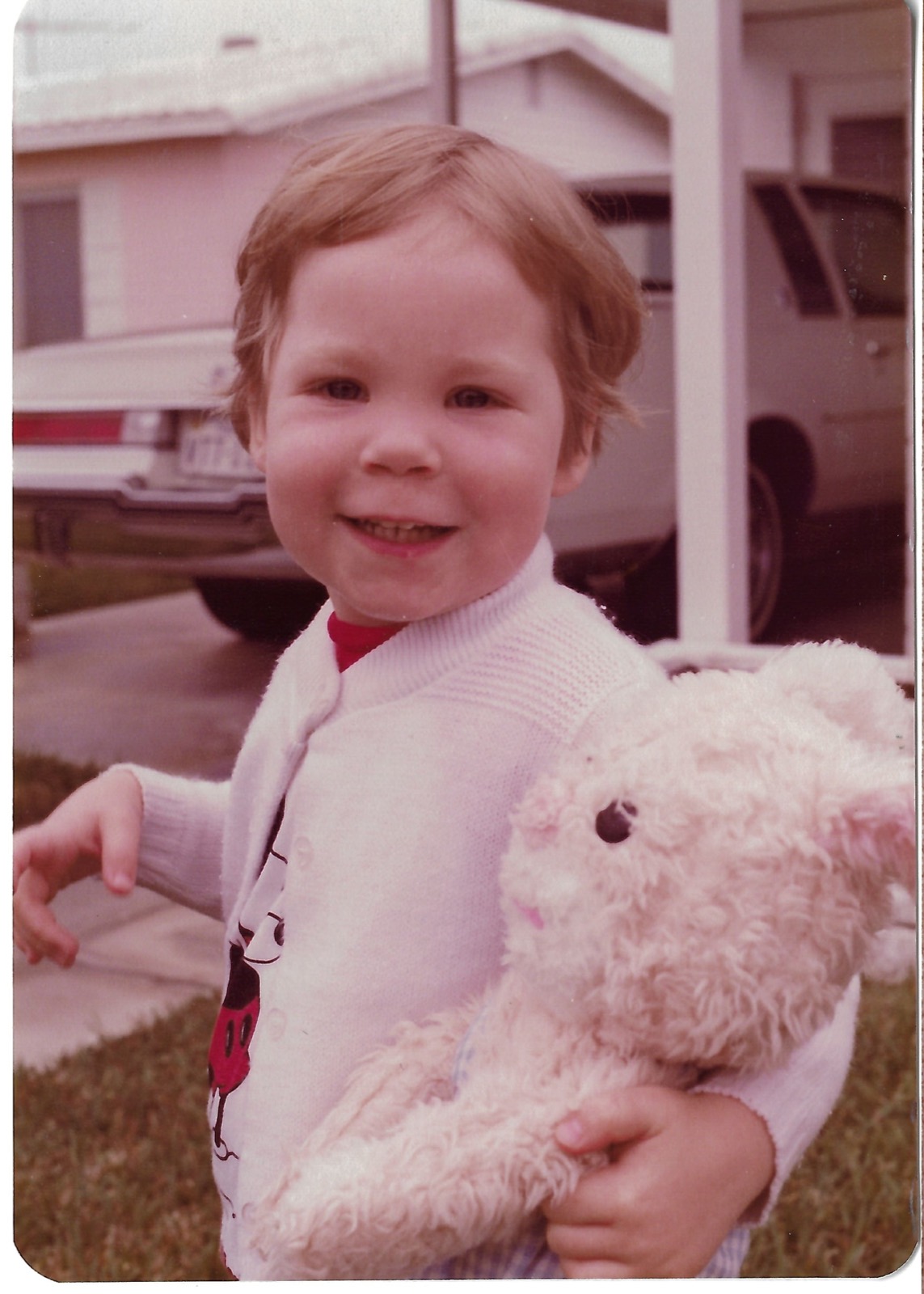 Eileen holding a stuffed rabbit