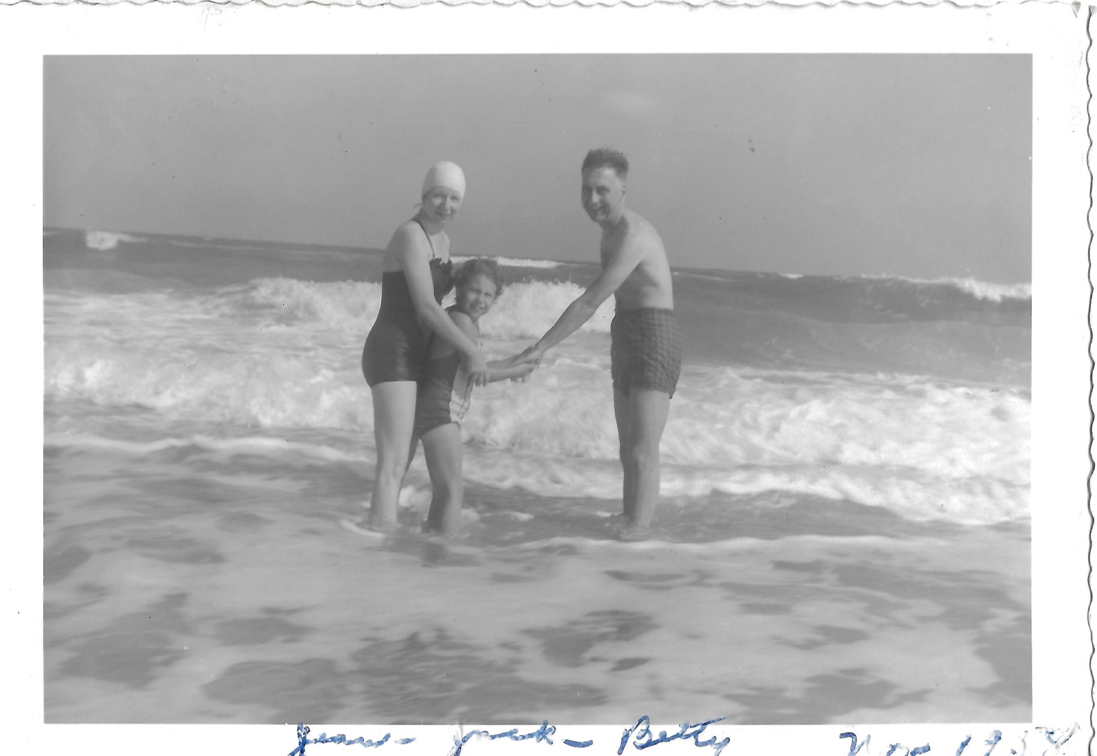 Jean, Betty, and Jack at the ocean in Ormond Beach, Florida; date unresolved.